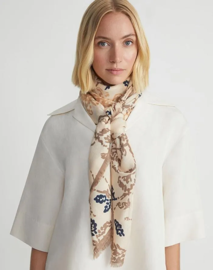 Accessories Flora Bloom Print CashmereSilk Scarf Pampas Plume Multi Lafayette 148 New York Wraps and Scarves