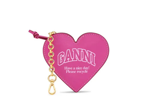 Accessories GANNI Keyrings Pink Funny Heart Zipped Coin Purse Shocking Pink