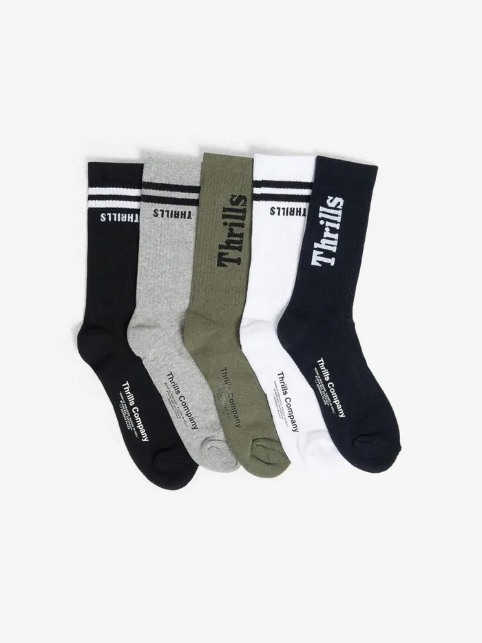 Accessories Minimal 5 Pack Sock Black White Army Green Total Eclipse Grey Marle Thrills Socks Accessories Minimal 5 Pack Sock Black White Army Green Total Eclipse Grey Marle Thrills Socks