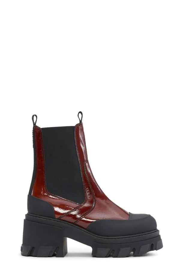 AccessoriesShoes GANNI Boots Cleated Heeled Mid Chelsea Boots Cognac