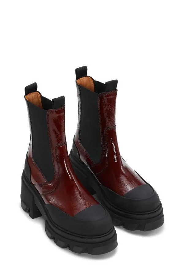 AccessoriesShoes GANNI Boots Cleated Heeled Mid Chelsea Boots Cognac