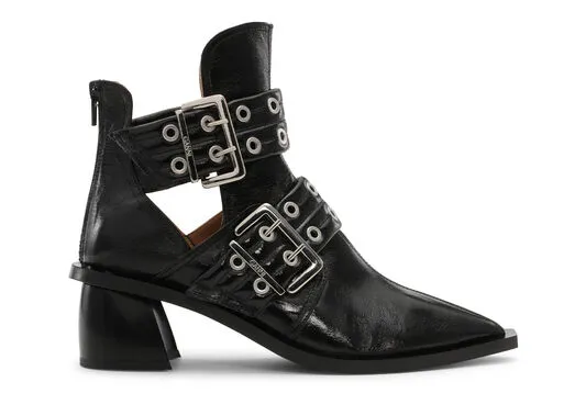 AccessoriesShoes GANNI Buckle Shoes Black Chunky Buckle Open Cut Boots Black