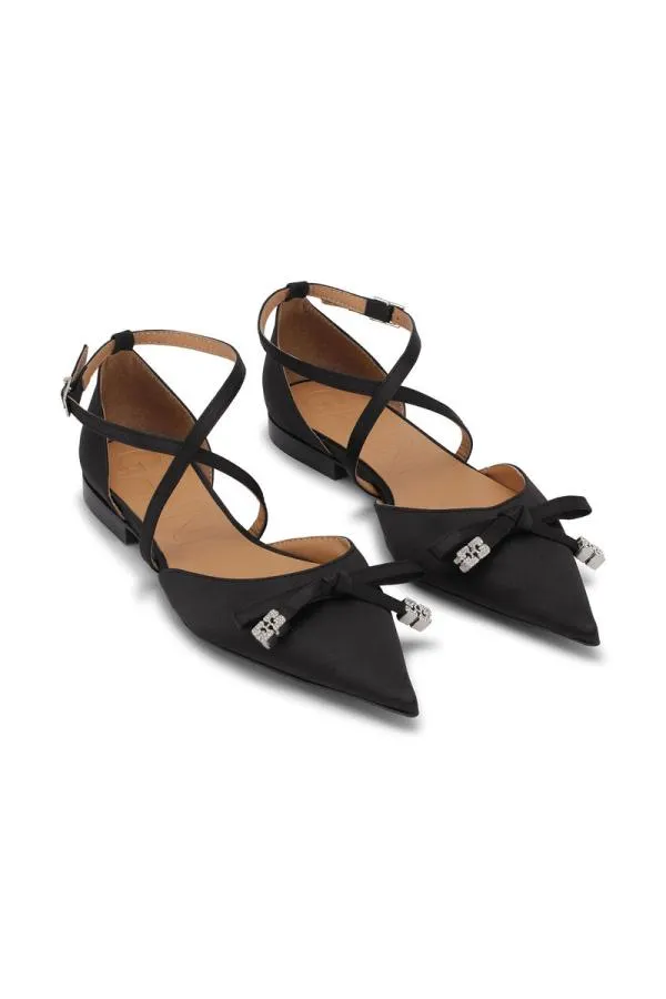 AccessoriesShoes GANNI Flats Satin Butterfly Pointy Ballerinas Black