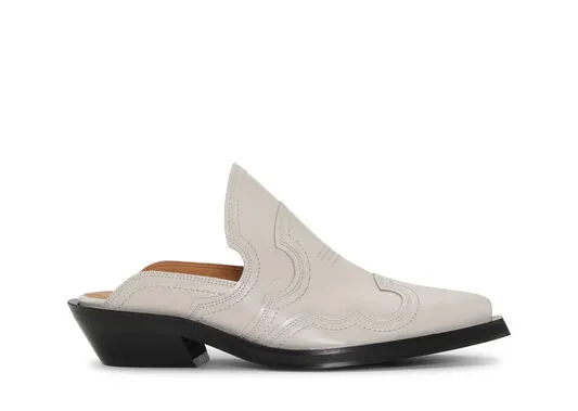 AccessoriesShoes GANNI Flats White Embroidered Western Mules Egret