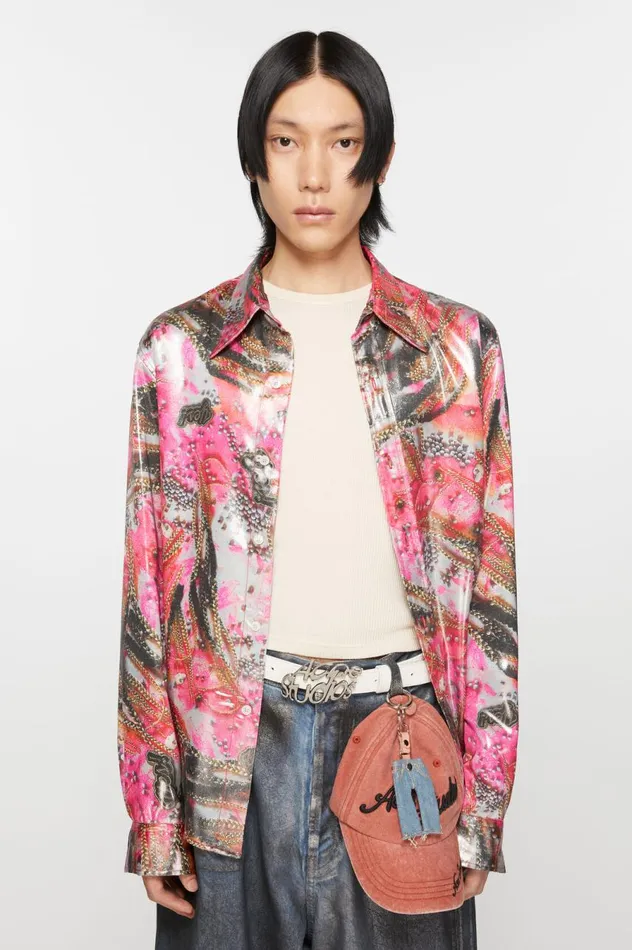 Acne Studios Buttonup Shirt Foil Print Pink Multicolor Men Shirts