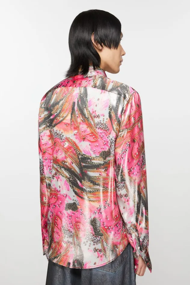Acne Studios Buttonup Shirt Foil Print Pink Multicolor Men Shirts