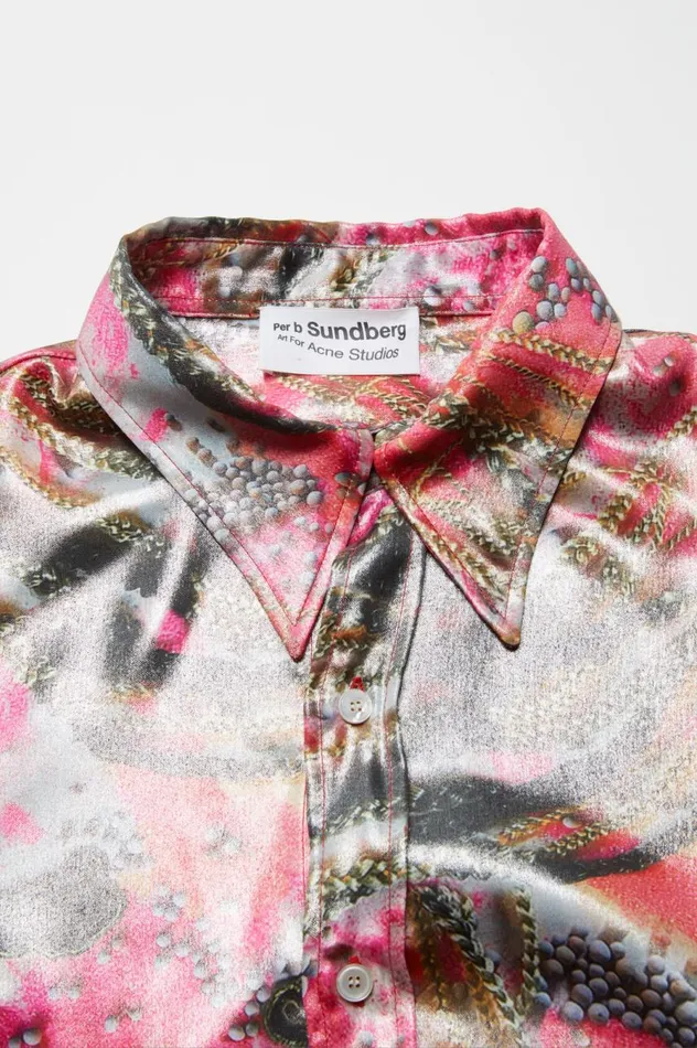 Acne Studios Buttonup Shirt Foil Print Pink Multicolor Men Shirts