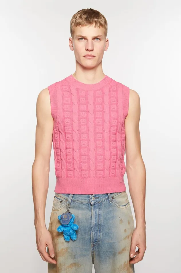 Acne Studios Cable Wool Sleeveless Jumper Tango Pink Men Knitwear