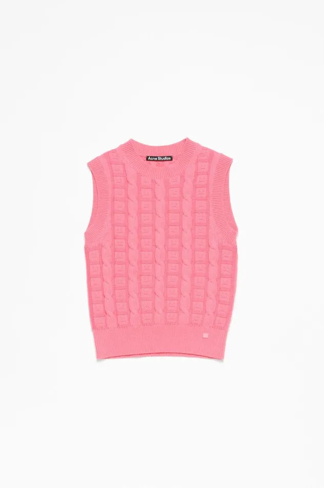 Acne Studios Cable Wool Sleeveless Jumper Tango Pink Men Knitwear