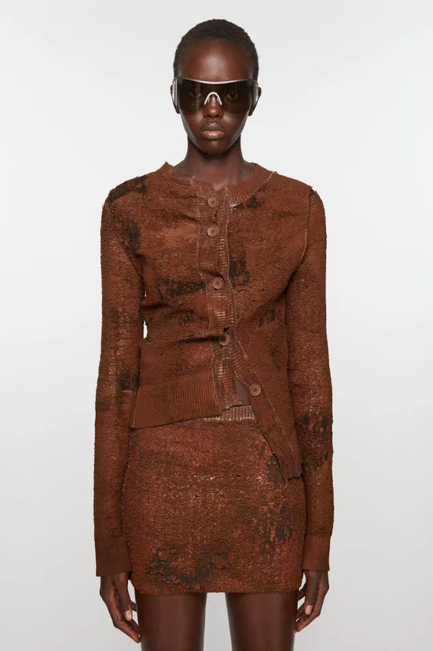 Acne Studios Cardigan Asymmetric Buttonup Rust Brown Women Knitwear