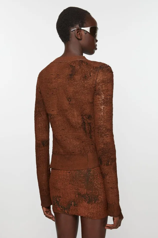 Acne Studios Cardigan Asymmetric Buttonup Rust Brown Women Knitwear