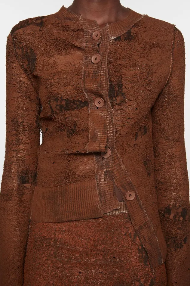 Acne Studios Cardigan Asymmetric Buttonup Rust Brown Women Knitwear