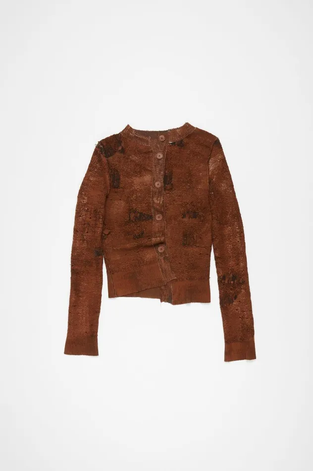 Acne Studios Cardigan Asymmetric Buttonup Rust Brown Women Knitwear