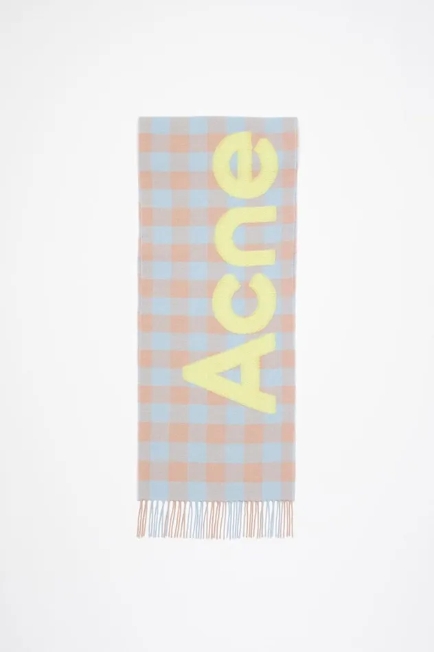 Acne Studios Check Logo Scarf Camel Beigeacid Green Men Scarves