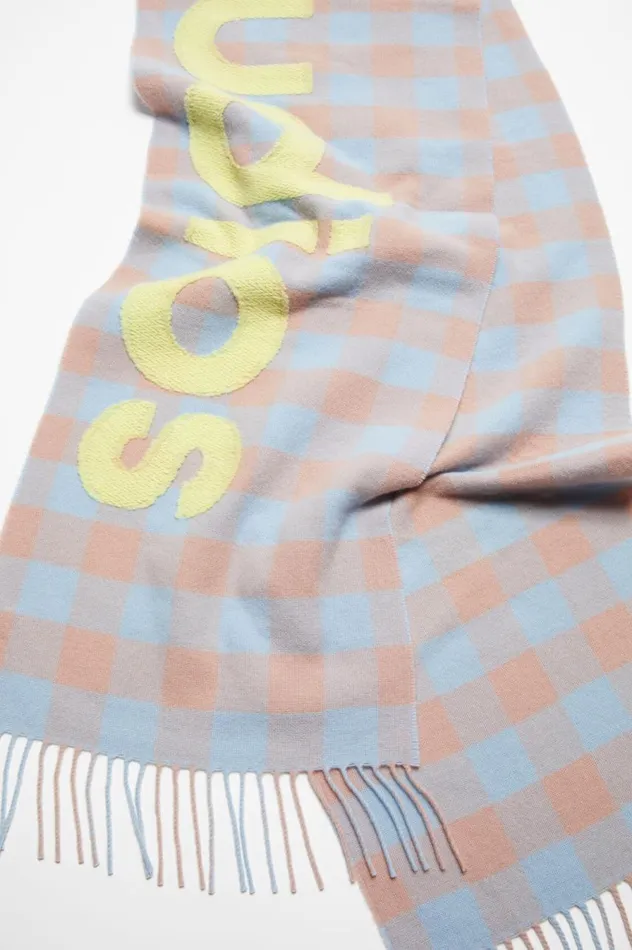 Acne Studios Check Logo Scarf Camel Beigeacid Green Men Scarves