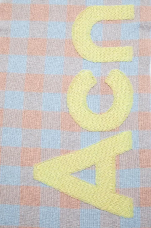Acne Studios Check Logo Scarf Camel Beigeacid Green Men Scarves