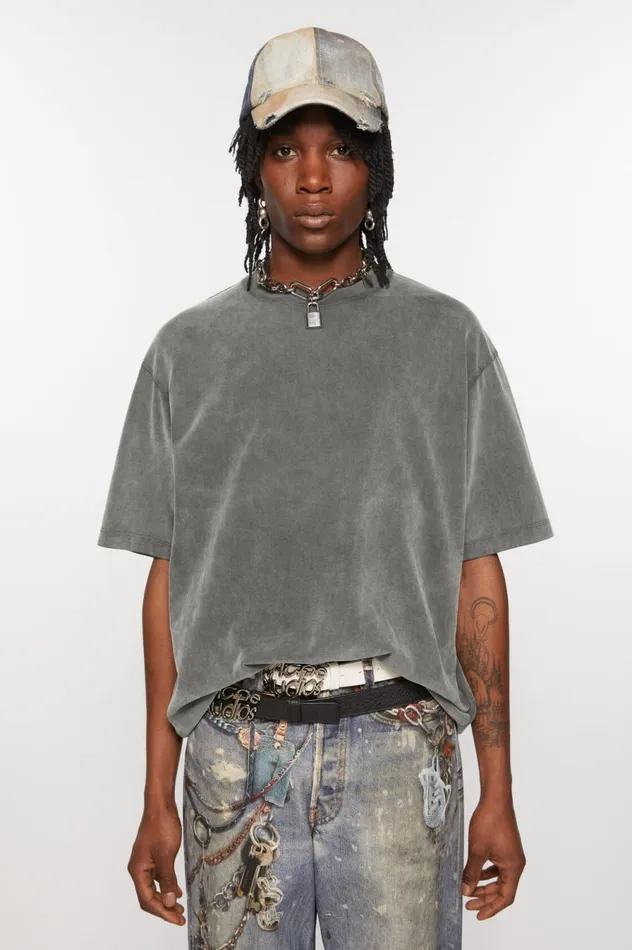 Acne Studios Crew Neck Tshirt 8211 Relaxed Unisex Fit Faded Black Men Tshirts