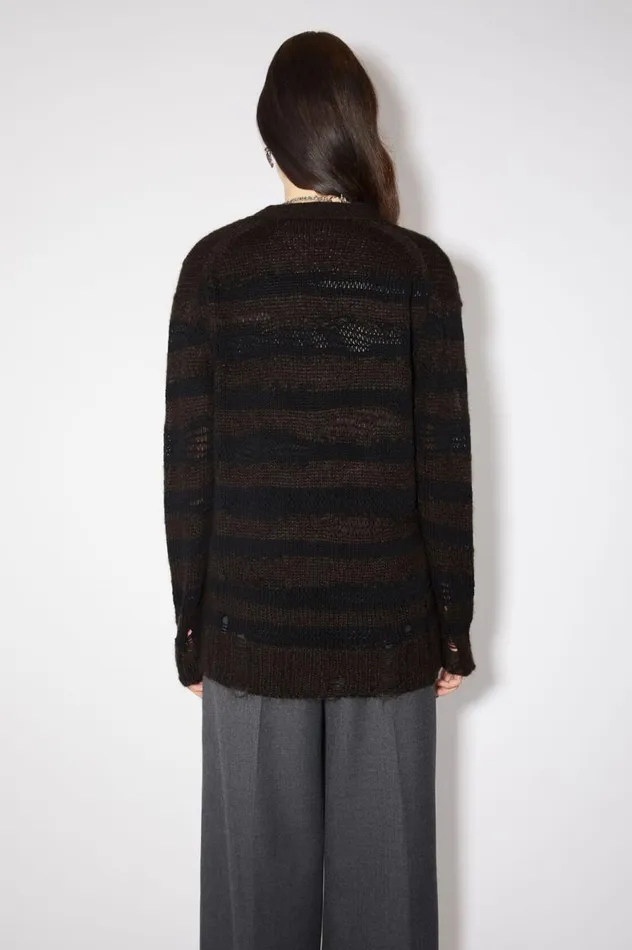 Acne Studios Distressed Stripe Cardigan Warm Charcoal Greyblack Women Knitwear