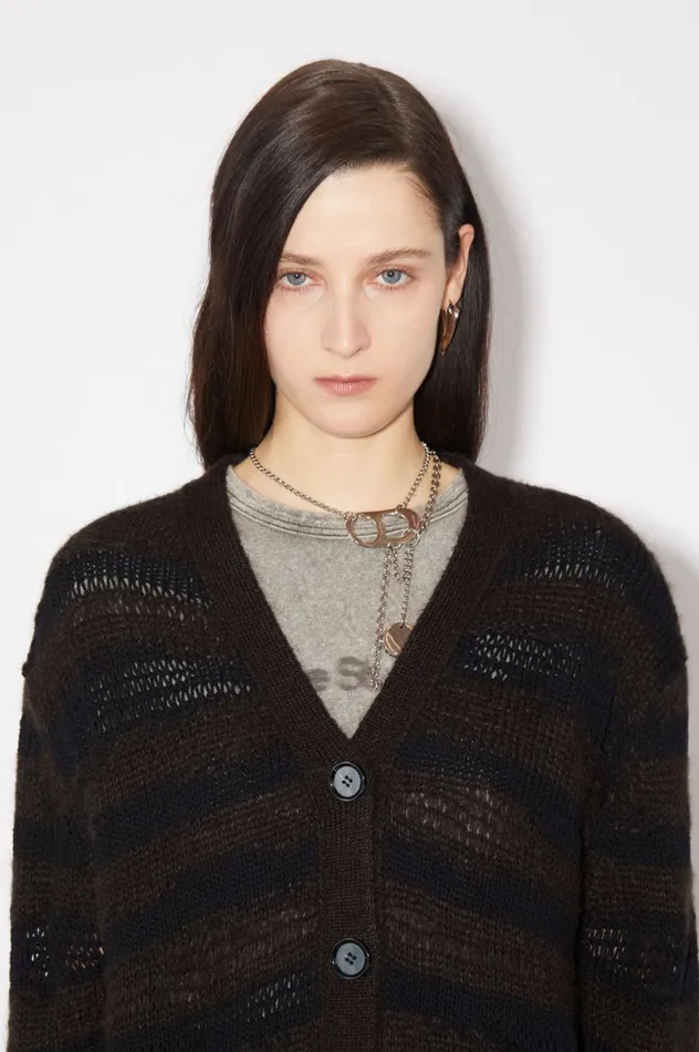 Acne Studios Distressed Stripe Cardigan Warm Charcoal Greyblack Women Knitwear