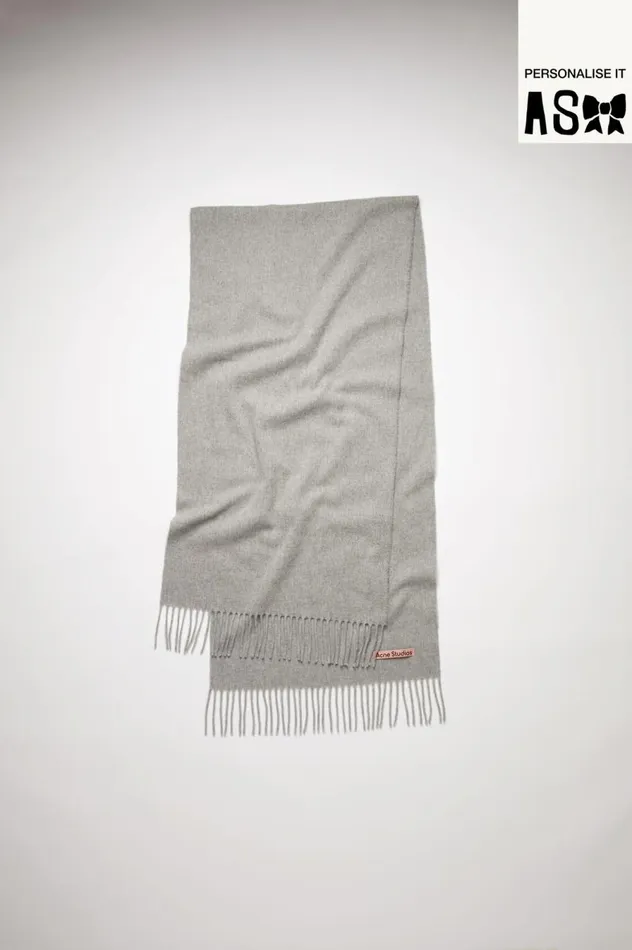 Acne Studios Fringe Wool Scarf 8211 Narrow Light Grey Melange Men Scarves