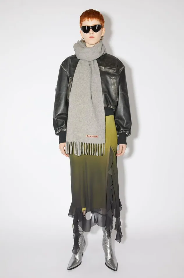 Acne Studios Fringe Wool Scarf 8211 Narrow Light Grey Melange Men Scarves