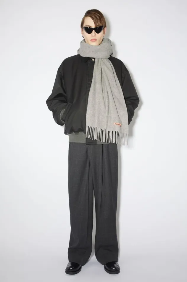 Acne Studios Fringe Wool Scarf 8211 Narrow Light Grey Melange Men Scarves