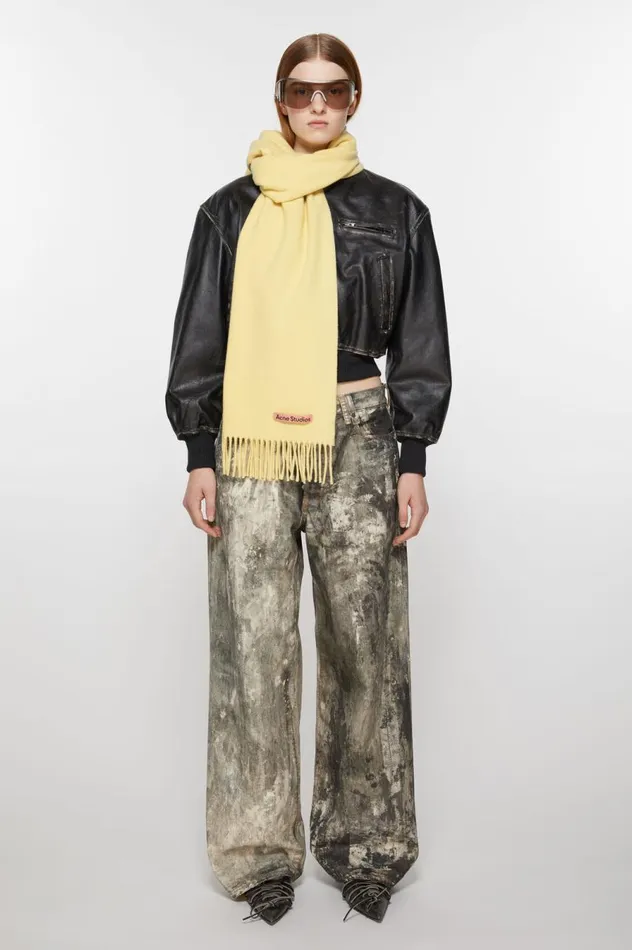 Acne Studios Fringe Wool Scarf 8211 Narrow Vanilla Yellow Men Scarves