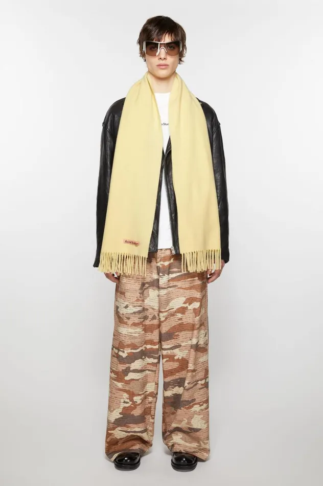 Acne Studios Fringe Wool Scarf 8211 Narrow Vanilla Yellow Men Scarves