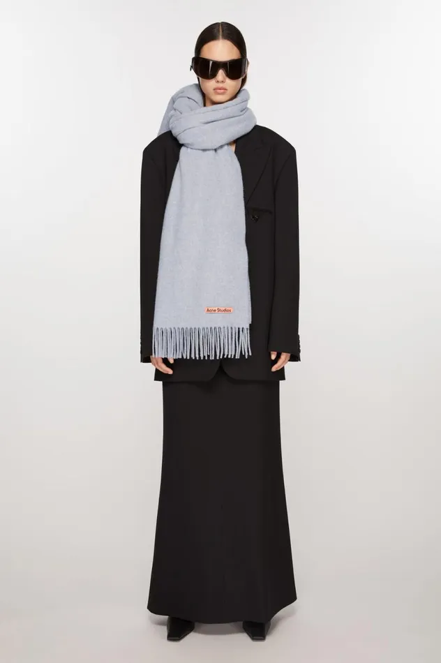 Acne Studios Fringe Wool Scarf 8211 Oversized Powder Blue Meacutelange Men Scarves