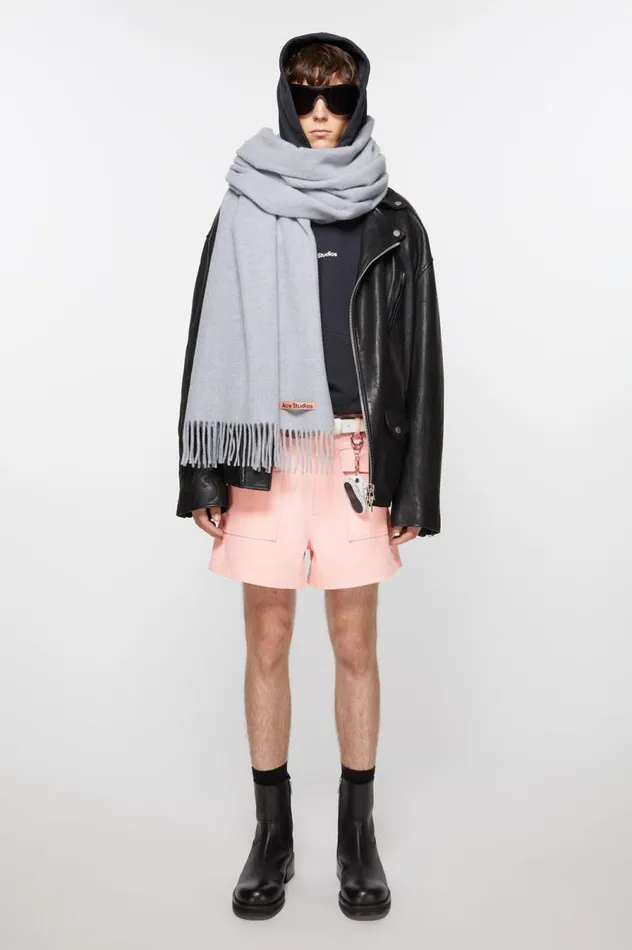 Acne Studios Fringe Wool Scarf 8211 Oversized Powder Blue Meacutelange Men Scarves