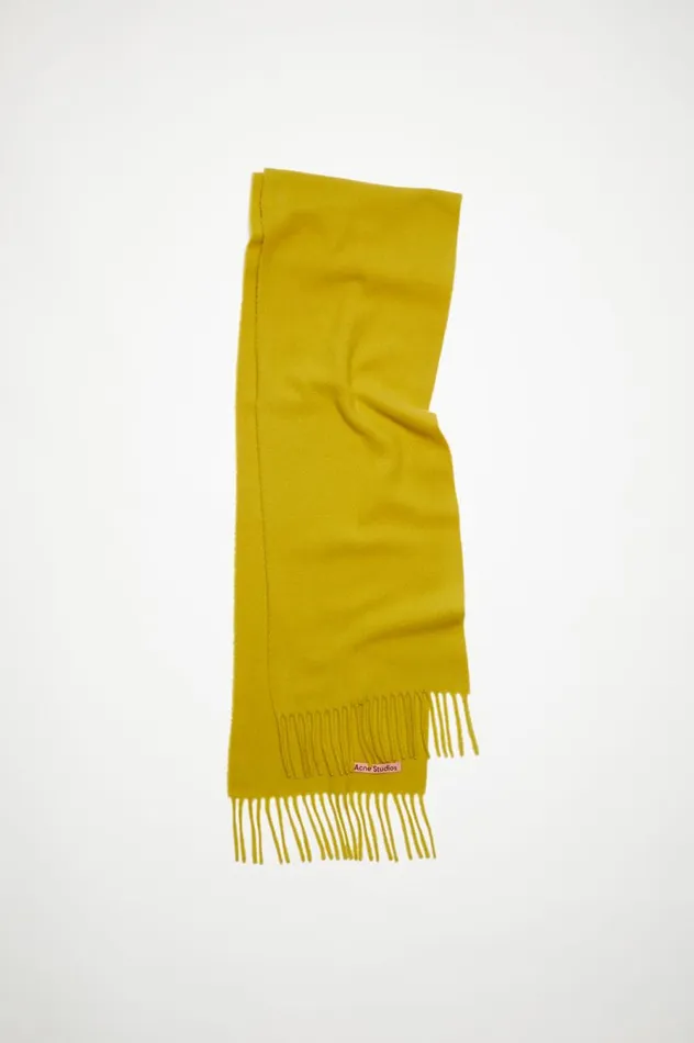 Acne Studios Fringe Wool Scarf 8211 Skinny Acid Yellow Women Scarves