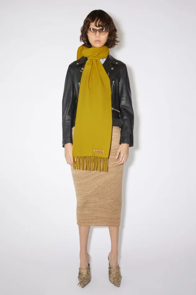 Acne Studios Fringe Wool Scarf 8211 Skinny Acid Yellow Women Scarves