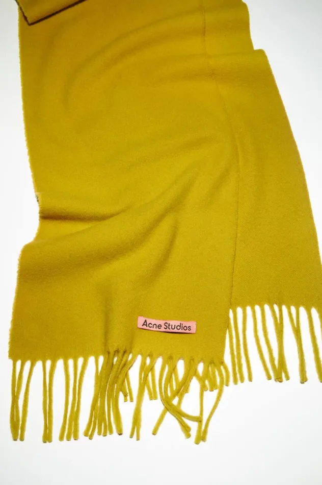 Acne Studios Fringe Wool Scarf 8211 Skinny Acid Yellow Women Scarves