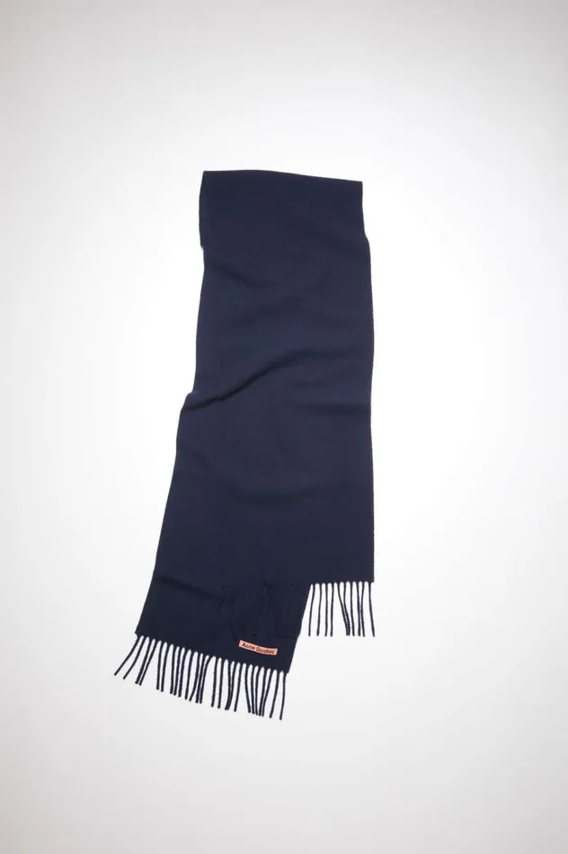 Acne Studios Fringe Wool Scarf 8211 Skinny Navy Blue Men Scarves