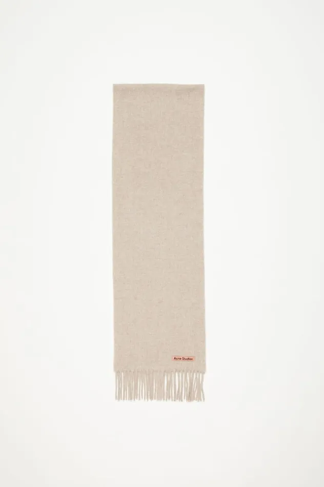 Acne Studios Fringe Wool Scarf 8211 Skinny Oatmeal Melange Men Scarves