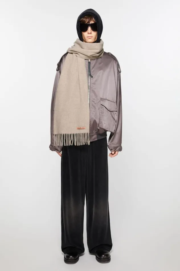 Acne Studios Fringe Wool Scarf 8211 Skinny Oatmeal Melange Men Scarves
