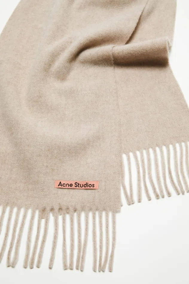 Acne Studios Fringe Wool Scarf 8211 Skinny Oatmeal Melange Men Scarves