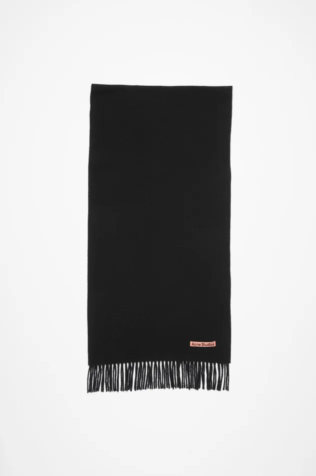 Acne Studios Fringe Wool Scarf Narrow Black Men Scarves