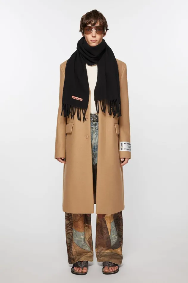 Acne Studios Fringe Wool Scarf Narrow Black Men Scarves