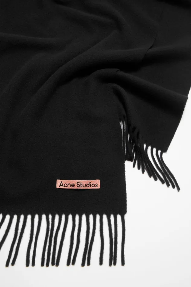 Acne Studios Fringe Wool Scarf Narrow Black Men Scarves