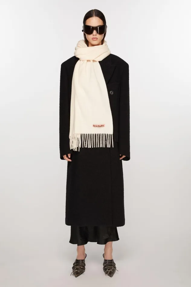 Acne Studios Fringe Wool Scarf Narrow Warm White Women Scarves