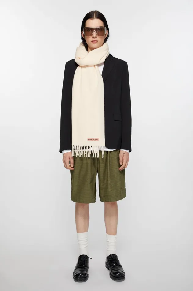 Acne Studios Fringe Wool Scarf Narrow Warm White Women Scarves