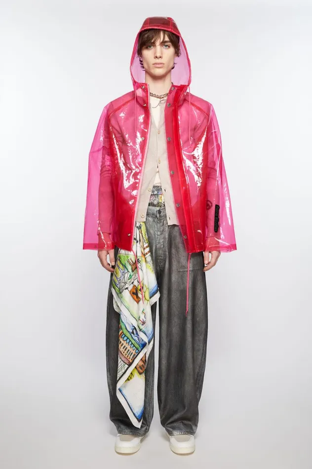 Acne Studios Hooded Transparent Jacket Berry Pink Men Outerwear