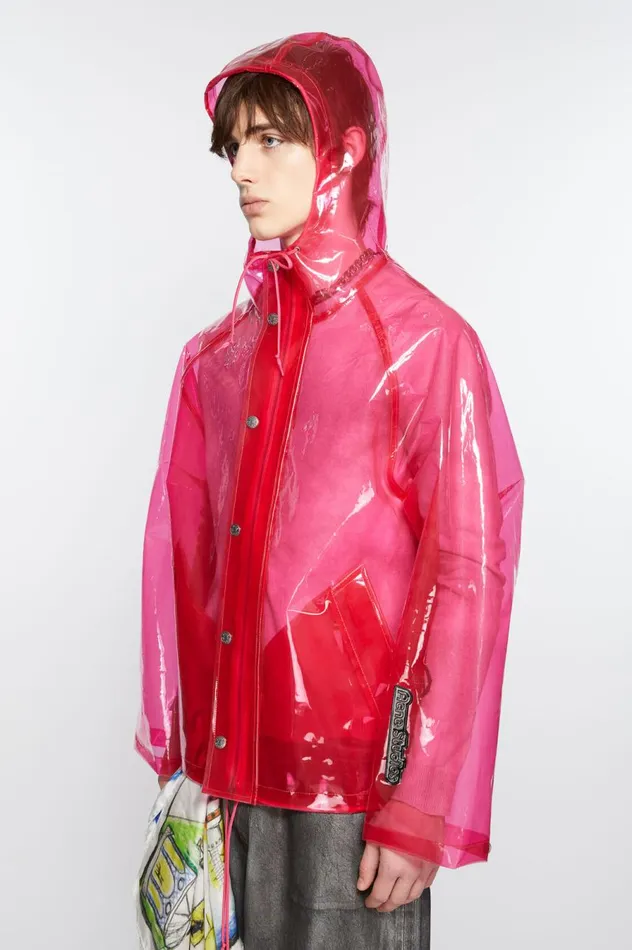 Acne Studios Hooded Transparent Jacket Berry Pink Men Outerwear