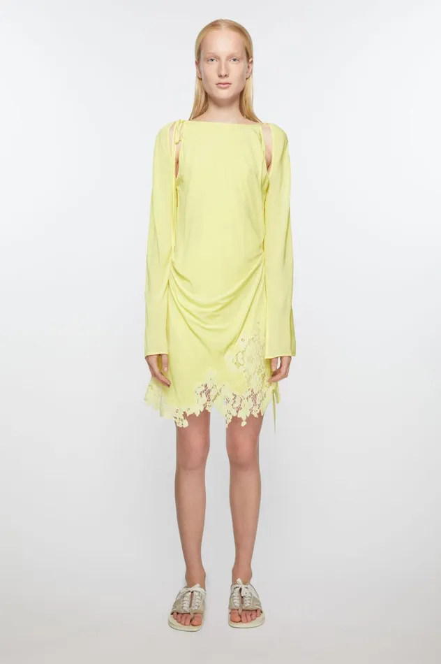 Acne Studios Lace Trim Dress Fluo Yellow Women Dresses