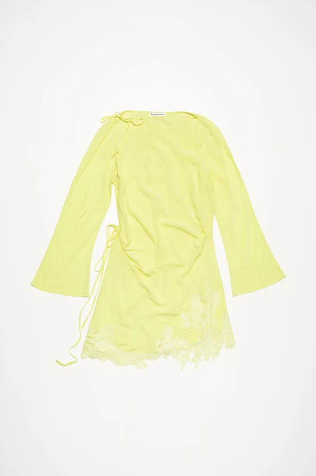 Acne Studios Lace Trim Dress Fluo Yellow Women Dresses