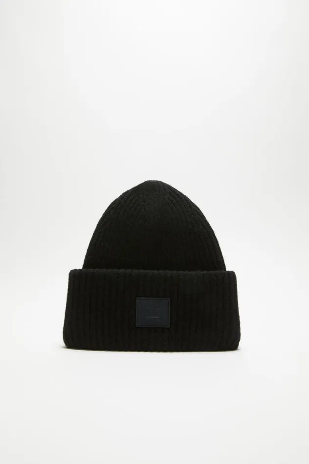 Acne Studios Large Face Logo Beanie Black Men Face Collection