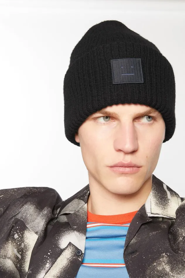 Acne Studios Large Face Logo Beanie Black Men Face Collection
