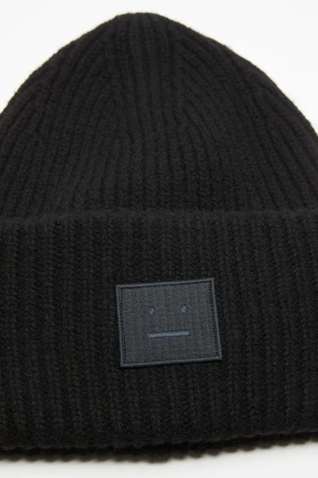 Acne Studios Large Face Logo Beanie Black Men Face Collection
