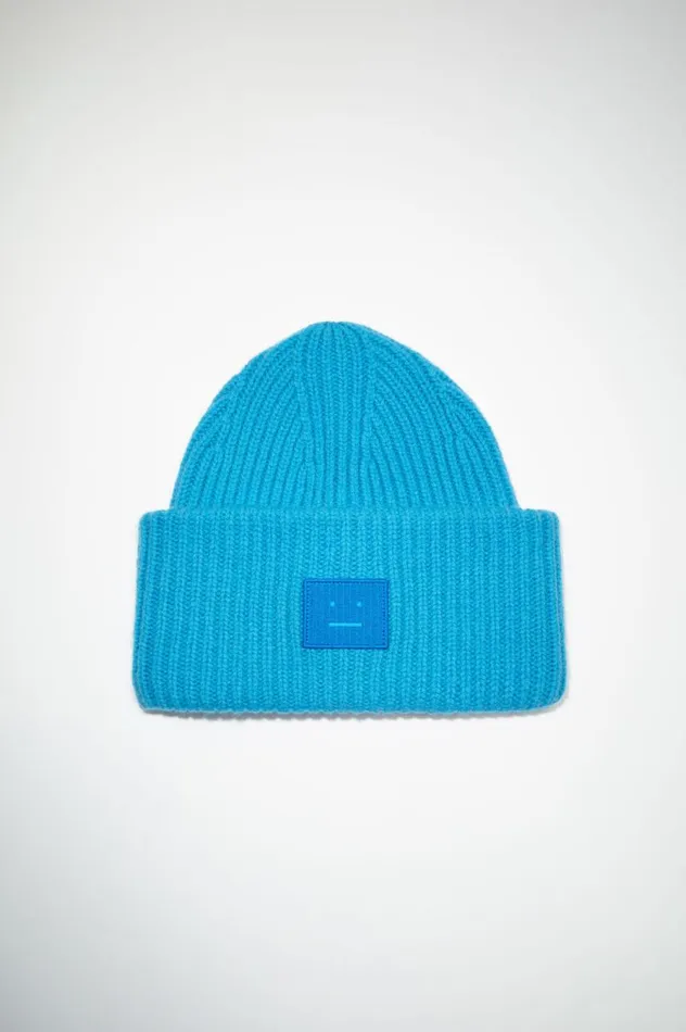 Acne Studios Large Face Logo Beanie Sapphire Blue Men Hats